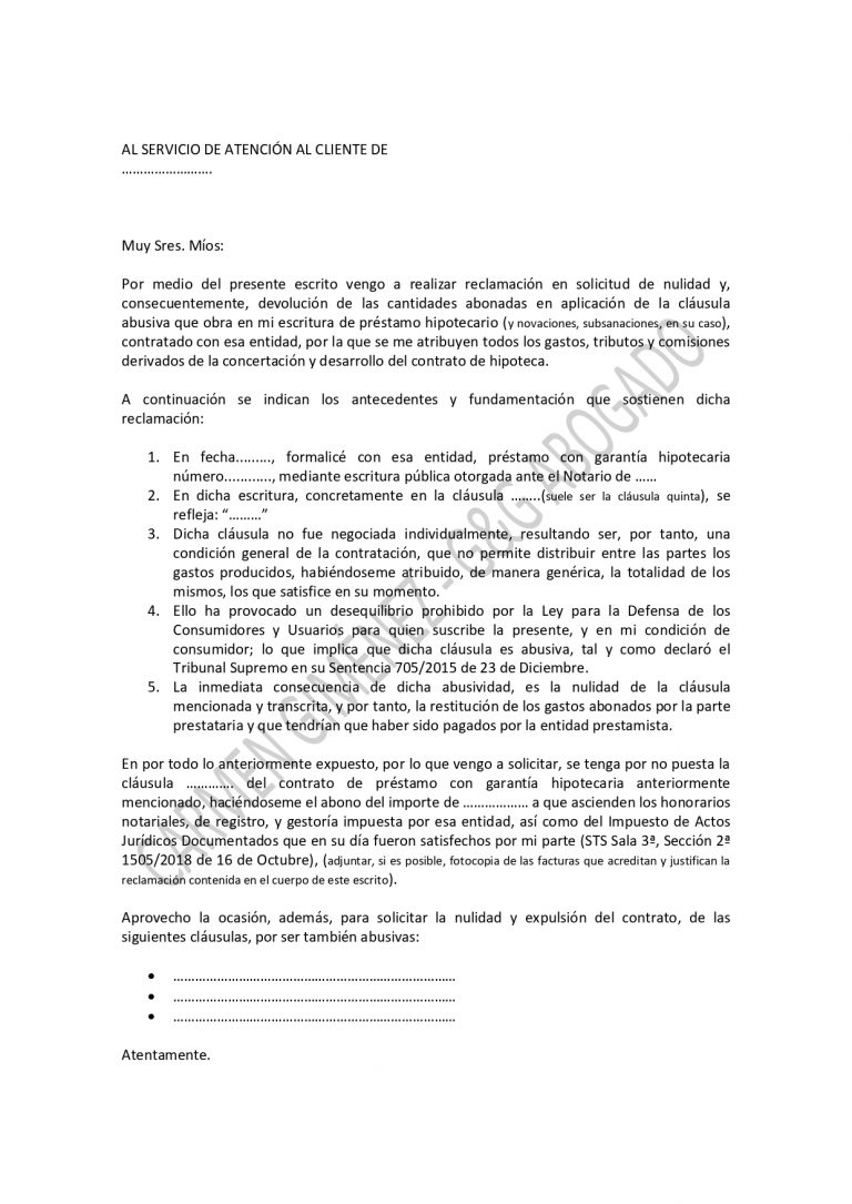 Modelo Reclamación Gastos Hipoteca ¡tienes Que Saber Esto 5040