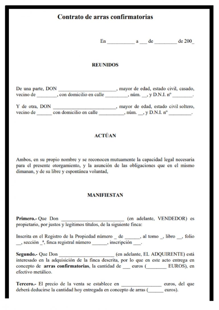 Modelo Contrato De Arras ¡tienes Que Saber Esto 3320