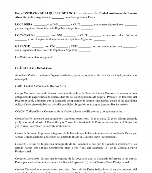 Ejemplo De Contrato De Alquiler De Local Comercial Nuevo
